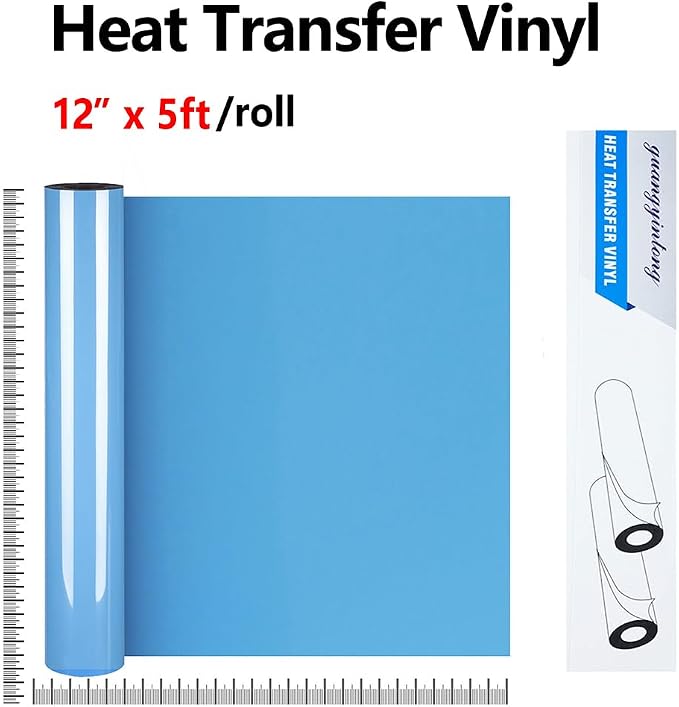guangyintong Sky Blue Heat Transfer Vinyl HTV Rolls, Glossy Surface HTV Vinyl