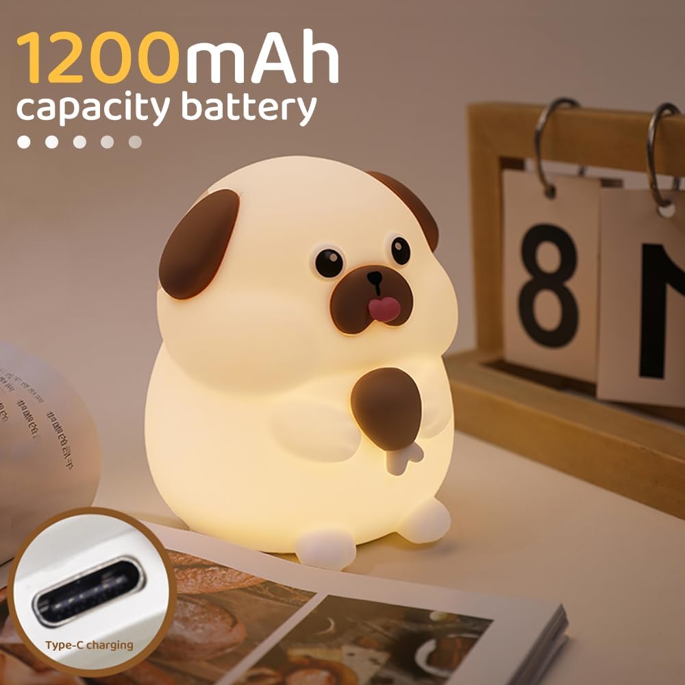 S NMT Cute Dog Silicone Night Light 7 Colors Changeable 3 Brightness Rechargeable Timing Sleeping Lamp Kawaii Cordless Night Lights for Kids Room Decor
