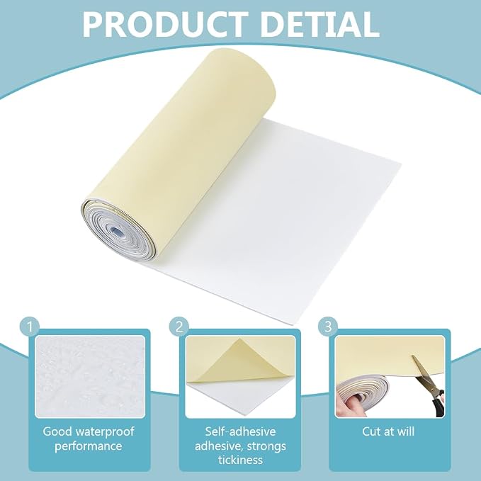 BENECREAT 118x11.8 Inch White Self Adhesive EVA Foam Roll, 3mm Thick Adhesive