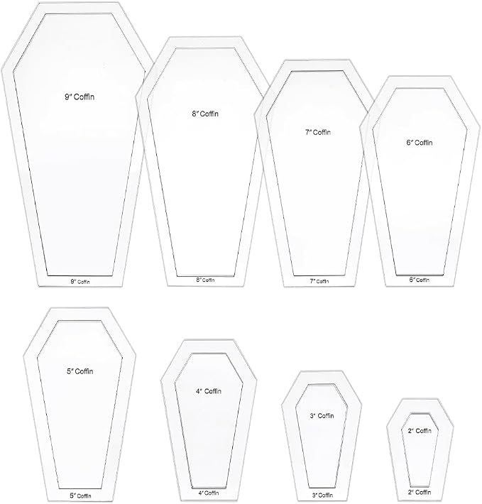 BENECREAT 16 Pcs Coffin Shaped Quilting Template, Transparent Patchwork Stencil