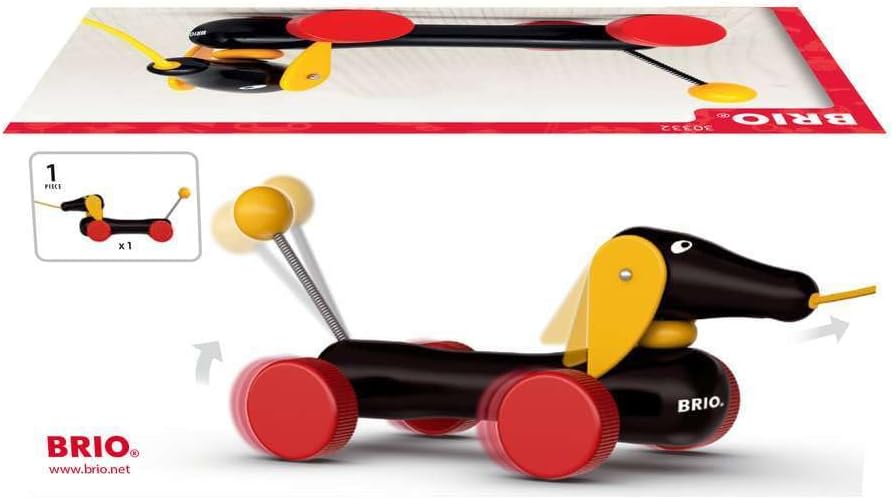 BRIO World - 30332 Pull Along Dachshund | Interactive Toddler Toy | Durable Wooden Construction | FSC Certified Sustainable Wood