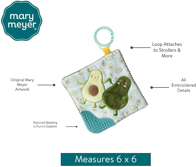 Mary Meyer Crinkle Teether Toy with Baby Paper and Squeaker, 6 x 6-Inches, Yummy Avocado (44141)