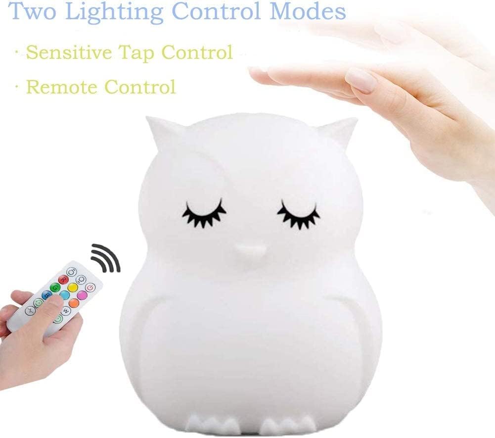 Night Light, Bedside Lamp for Children/Kids, Baby Nursery Lamp for Breastfeeding Safe, Break Resistant, Eye Caring, Adjustable Brightness & Color, Touch Control + Remote Control - Medium Owl