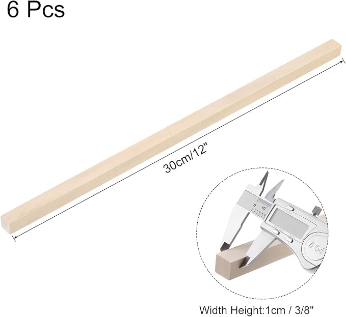MECCANIXITY 6pcs Wood Sticks, 3/8"x 3/8" x 12" Rectangle Wooden Cube Wood