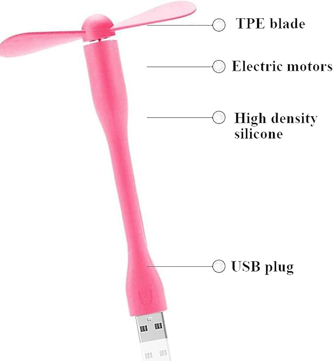Mini USB Fan, Portable Pocket Fan USB-A Powered Little Cooler, Quiet Operation, for Home Office Car Outdoor Travel- 4 Pack (Pink)