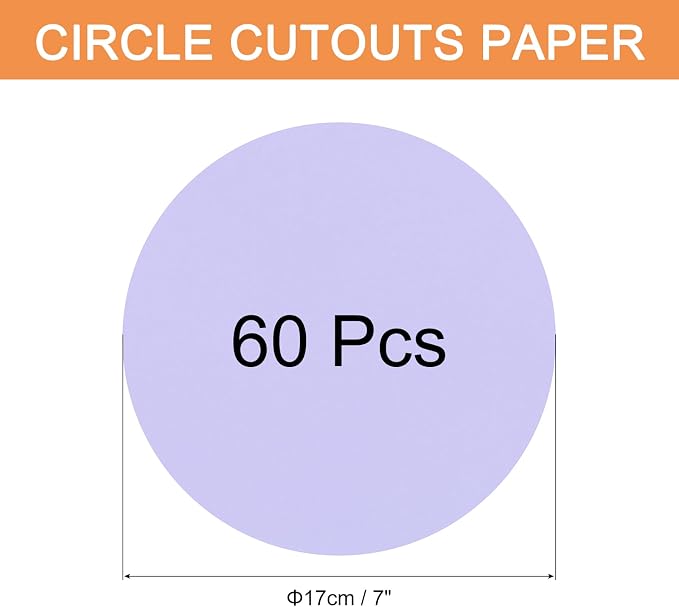MECCANIXITY 60 PCS Light Purple Color Circle Cutouts Paper 7 Inch Round Card