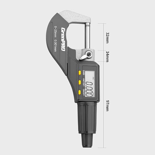 GRENPRO Digital Micrometer Measuring Tool, Professional Inch/Metric Precision