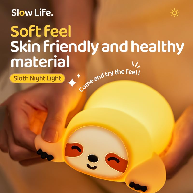 ATSUI Sloth Night Light, LED Squishy Novelty Animal Lamp, Food Grade Silicone, 3 Level Dimmable, Breastfeeding Nursery Nightlight for Room Decor, Funny Gifts Stuff for Boys Girls Baby Children