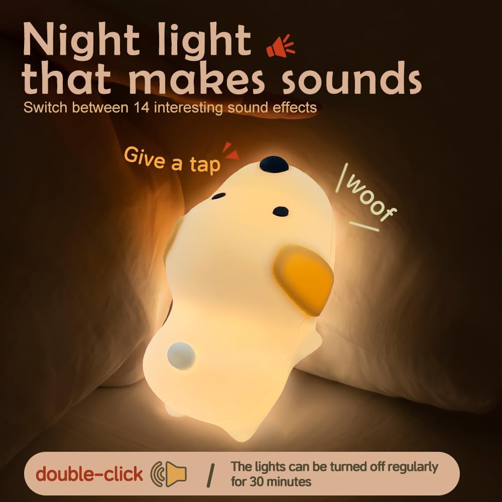 S NMT Cute Dog Silicone Night Light for Kids Room, 7 Colors Changing Nursery Sleeping Lamp, 3 Level Brightness Beside Table Lamp for Baby Room Gifts