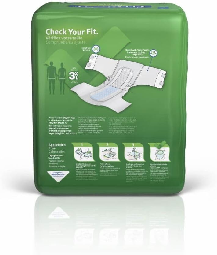 FitRight Bariatric Adult Diapers, Ultra Heavy Absorbency, 3XL (Waist Size 65in-84in), 12 Count, Disposable Incontinence Briefs for Men and Women, Moisture-Wicking, Leak Protection,