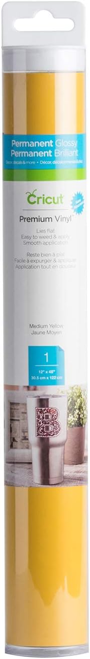 Cricut Premium Permanent Vinyl, Medium Yellow - 4ft Roll - Compatible