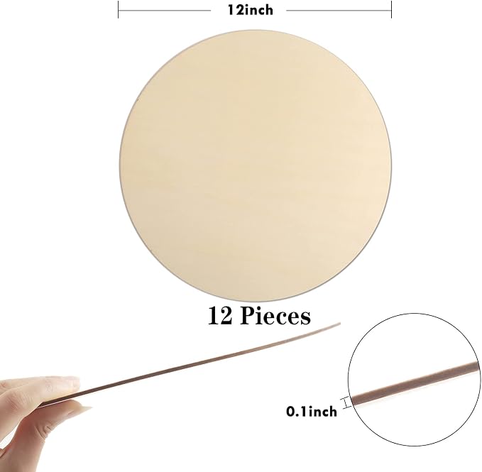 12Pcs 12 Inch Wood Circles for Crafts, Unfinished Blank Wooden Rounds Slice