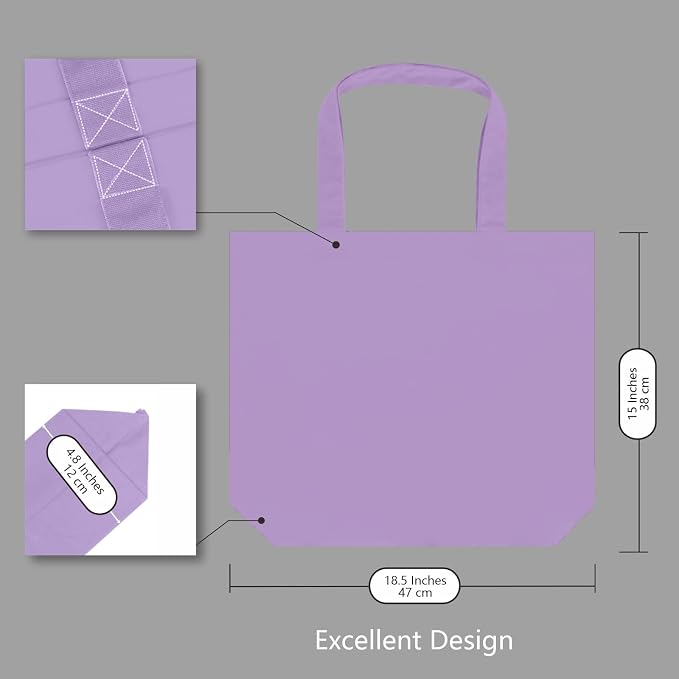 TOPDesign 3-Pack Super Strong Large 12oz Cotton Canvas Tote Bags, Reusable