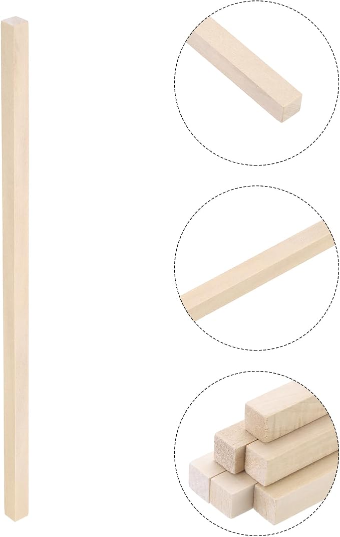MECCANIXITY 6pcs Wood Sticks, 3/8"x 3/8" x 15" Rectangle Wooden Cube Wood