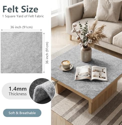Gray Felt Fabric 36'' X 36'', 1.4mm Large Felt Sheets Soft Durable Crafts Felt