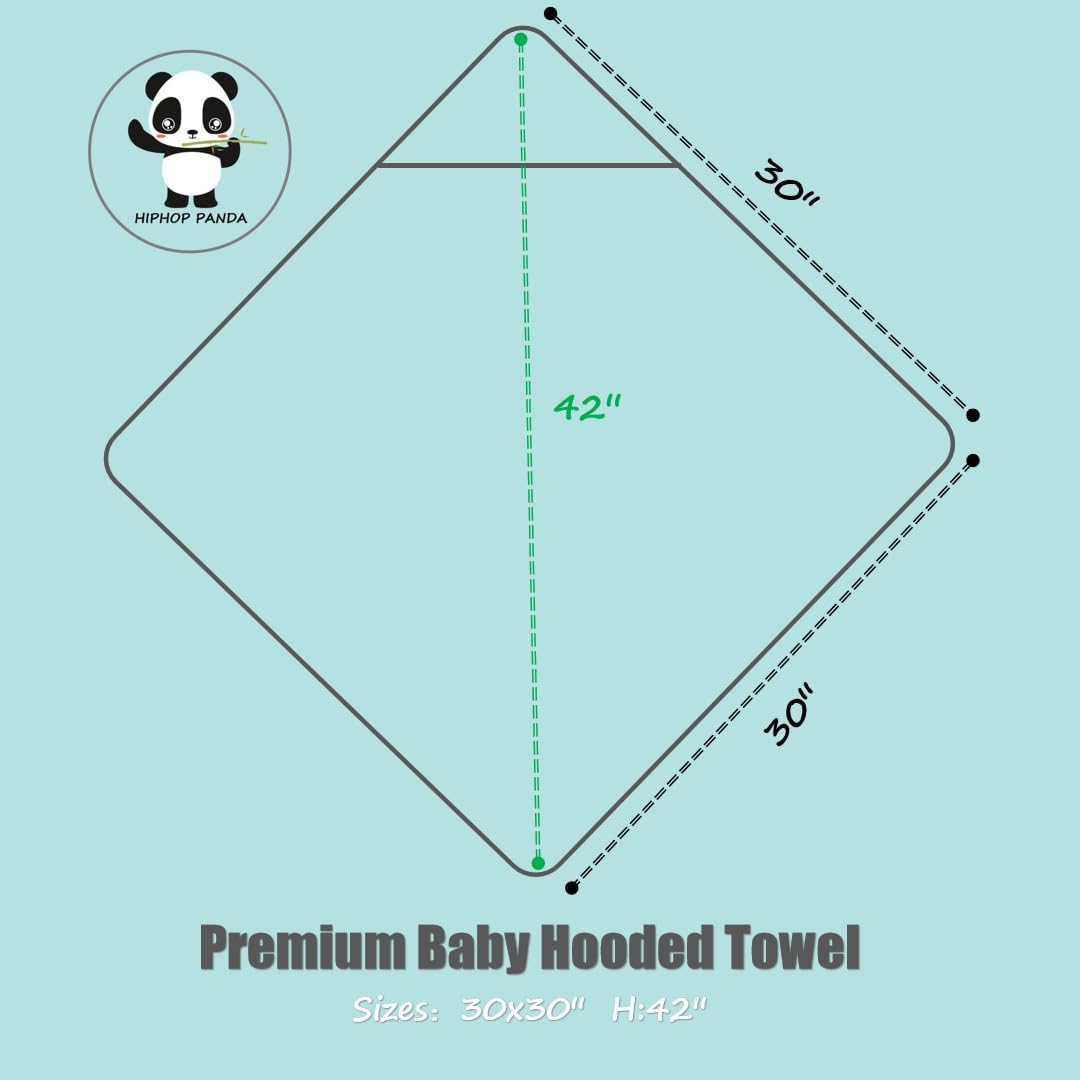 HIPHOP PANDA Hooded Towel - Rayon Made from Bamboo, Bath Towel with Bear Ears for Newborn, Babie, Toddler, Infant - Absorbent Large Baby Towel - Hippo, 30 x 30 Inch