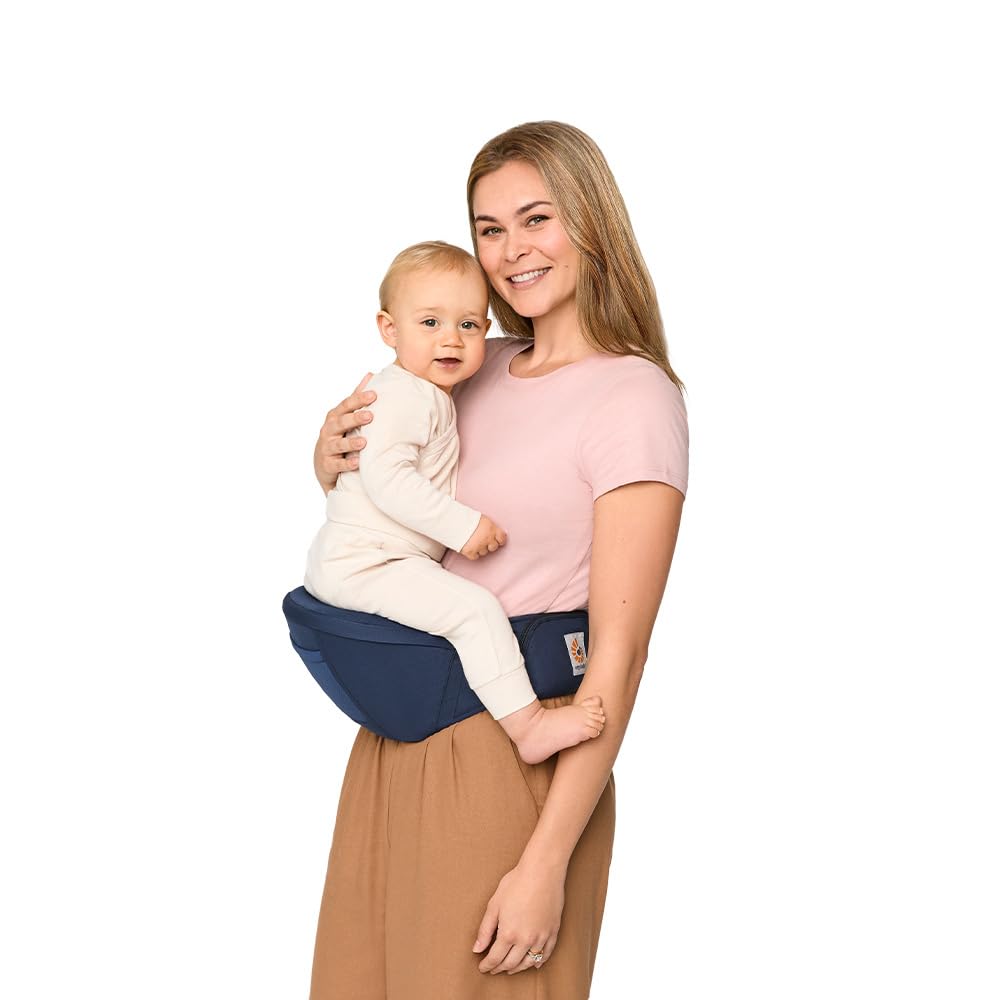 Ergobaby Lift Ergonomic Baby Hip Seat Carrier with Storage, Comfortable Wide Waistbelt and Lumbar Support (17lbs - 45lbs) - Anti-slip Toddler Carrier - Midnight Blue