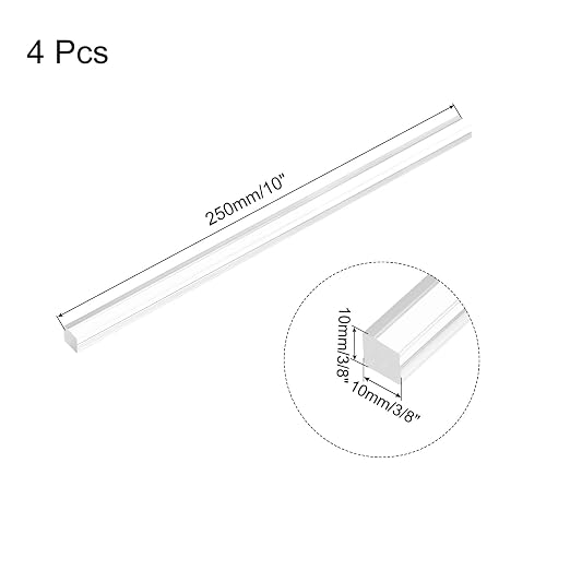 MECCANIXITY 4pcs Acrylic Square Rods 3/8" x 10" Clear Acrylic Dowel Rods Sticks