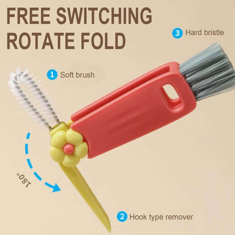 3 in 1 Cup Lid Cleaning Brush Set - Multifunctional Portable Cup Lid Cleaner with Crevice Brush for Tight Spaces