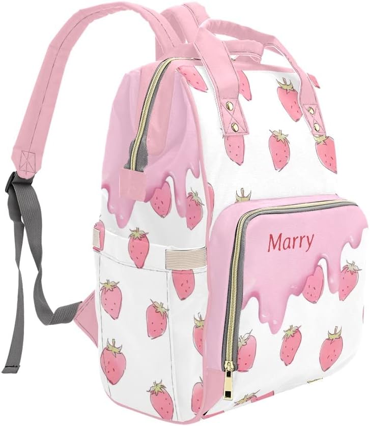 Pink Strawberry Diaper Bags with Name Waterproof Mummy Backpack Nappy Nursing Baby Bags Gifts Tote Bag for Women