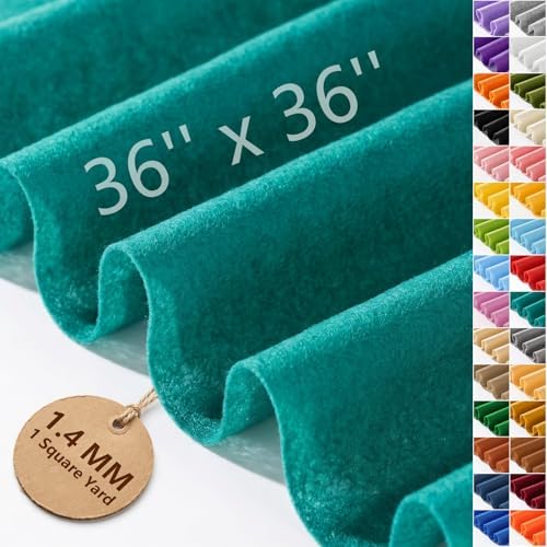 Peacock Green Felt Fabric 36'' X 36'', 1.4mm Large Felt Sheets Soft Durable