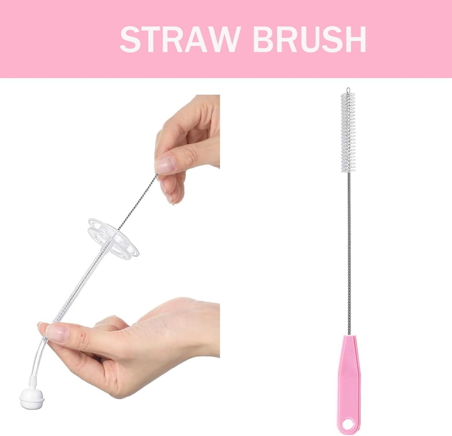 5 in 1 Bottle Cleaner Brush Set with Nylon and Silicone Bottle Brush, Straw Brush, Bottle Brush with Nipple Cleaner and Suction Cup, Cup Lid Cleaner Brushes Kit, BPA-Free (Pink)
