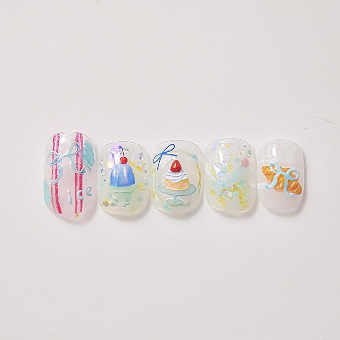 Summer Nail Art Stickers Decals Cherry Cake 5D Embossed Jelly Nail Decals 1PCS
