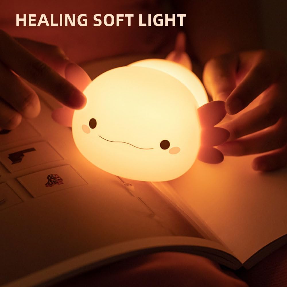 Axolotl Night Light – Cute Rechargeable Dimmable Silicone Lamp, Kawaii Room Decor for Kids Girls Boys
