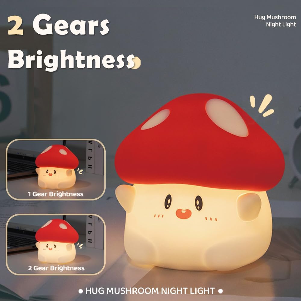 LED Mushroom Silicone Night Light Soft Sleeping Nursery Night Light Dimmable Timer Rechargeable Lamp Room Decor Baby Bedside Lamp