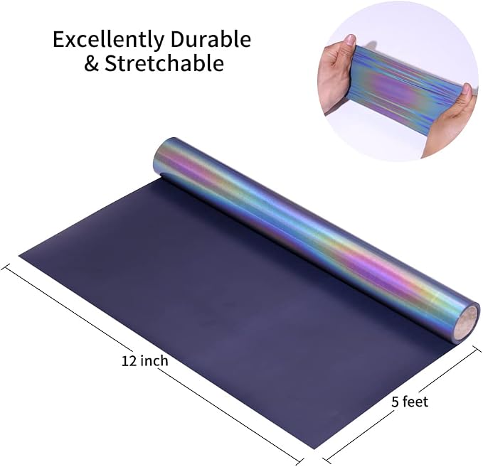 Reflective Heat Transfer Vinyl Reflective Rainbow HTV Vinyl Rolls Pack 12Inch x