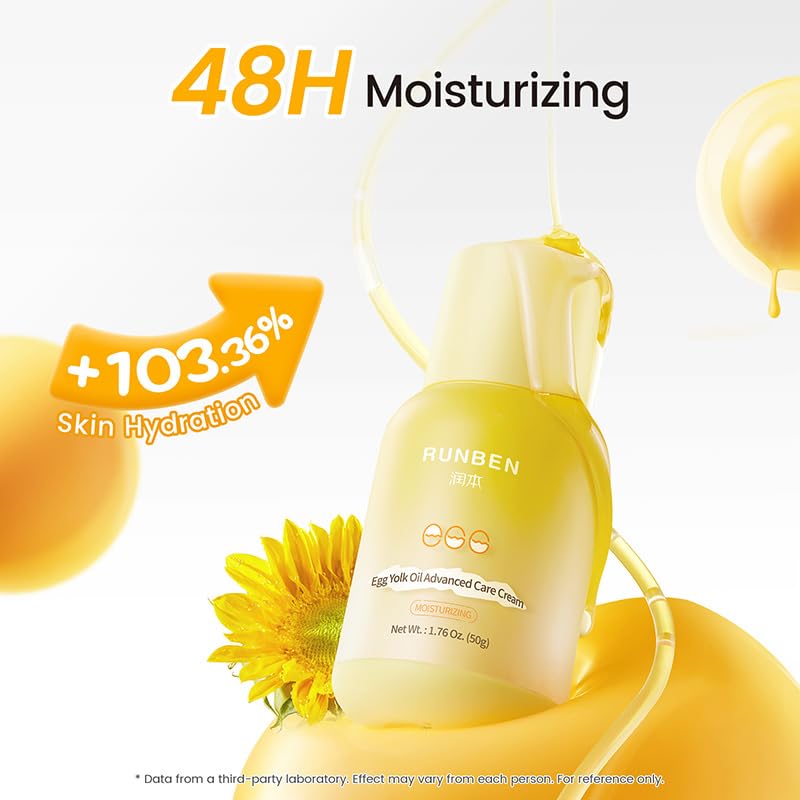 RUNBEN Nourishing Baby Face Cream with Egg Yolk Oil, 48H Deep Moisturizing, Advanced Repair Barrier Cream, Relieves Kids Dry & Sensitive Skin, Non-Toxic & Fragrance-Free, 1.76 oz