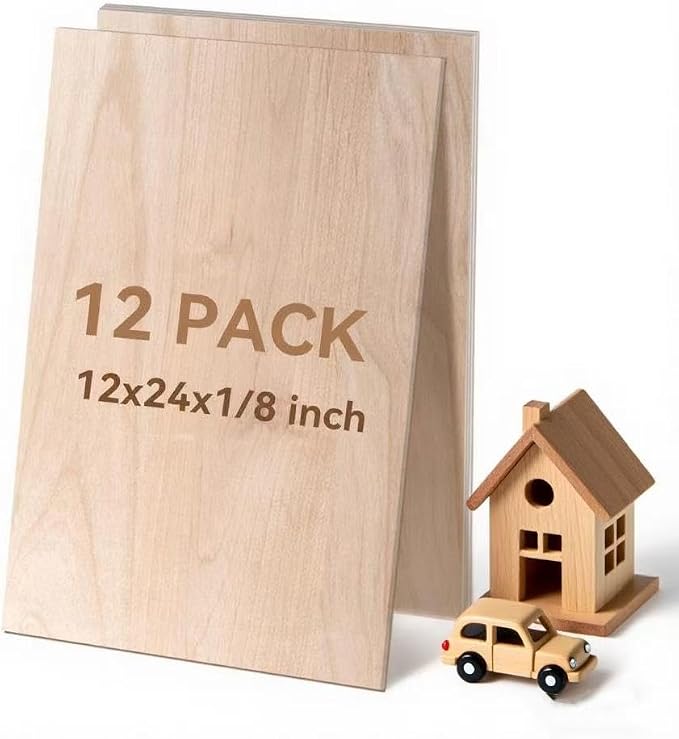 12Pack Basswood Sheets for Craft, 12×24×1/8 Inches Thick Plywood Sheet