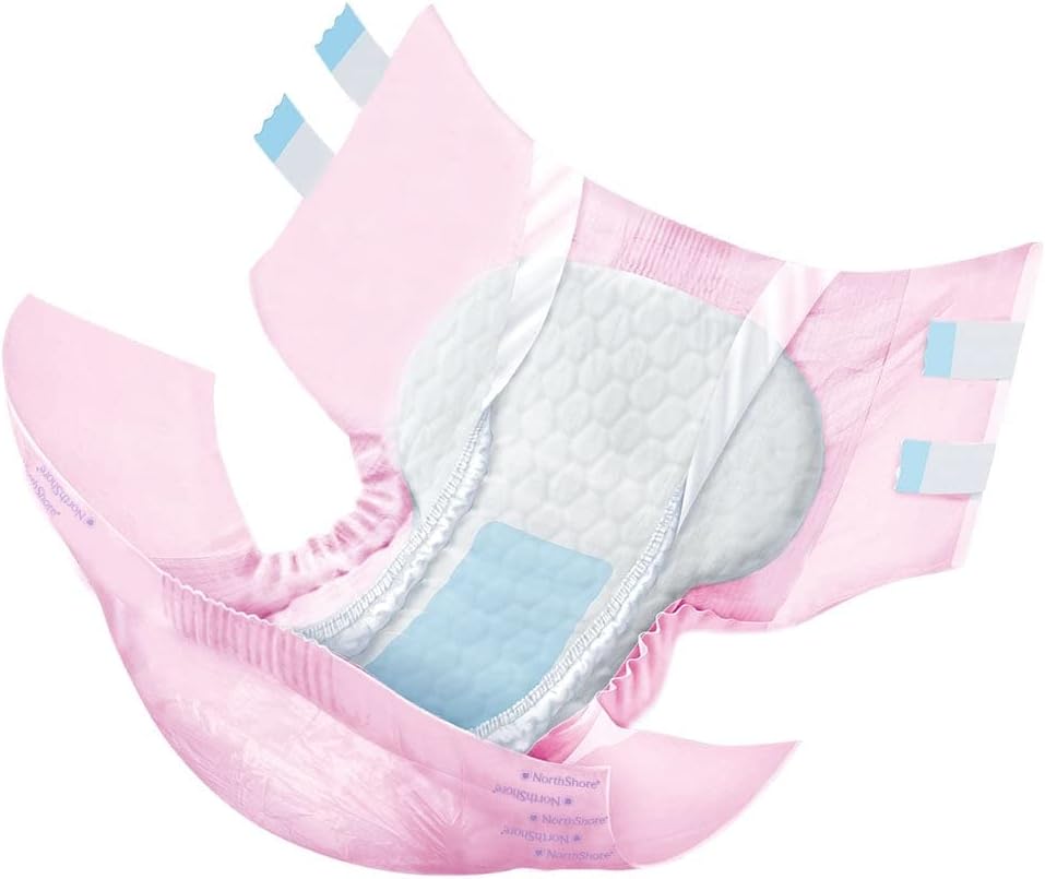 NorthShore MegaMax Adult Overnight Diapers, 12-Hour Tab-Style, Medium, 4 Count Starter Pack, Pink, 32-44 inches, Unisex Incontinence Underwear