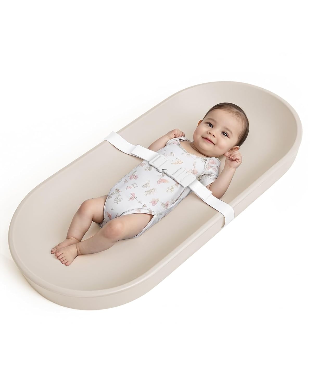 COMOMY Baby Changing Pad for Dresser - Wipeable Changing Pad with Restraining Belt, Waterproof, Soft, Lightweight and Portable, Easy to Clean for On The Go Diaper Change, Oatmeal-Colored