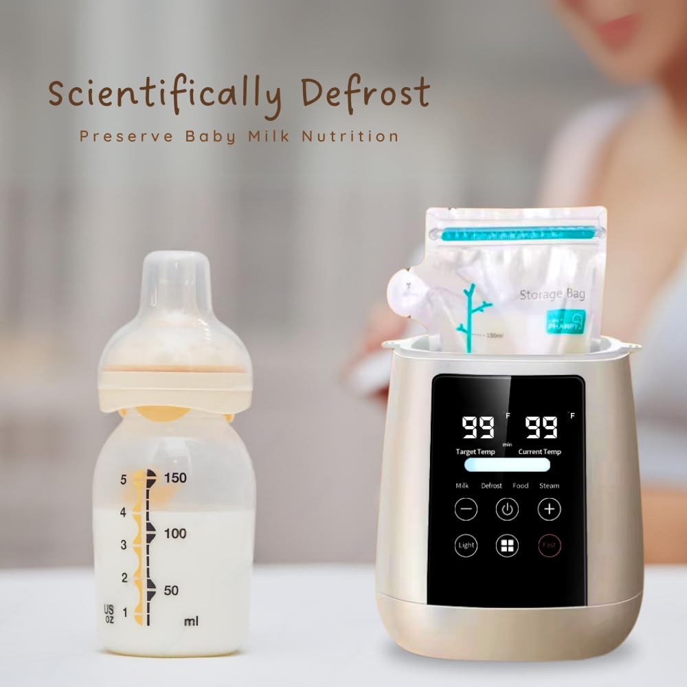 Baby Bottle Warmer, 3-in-1 Milk Warmer, Defrosts Frozen Breastmilk, LED Display, Night Light, Steam Sterilizer, Adjustable Temp, Perfect for Formula, Food Jars, Newborn Gift (White)