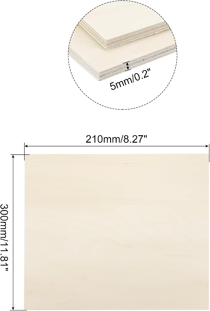 MECCANIXITY Basswood Sheet 8.3 x 11.8 x 0.2 Inch Unfinished Wood Boards Plywood