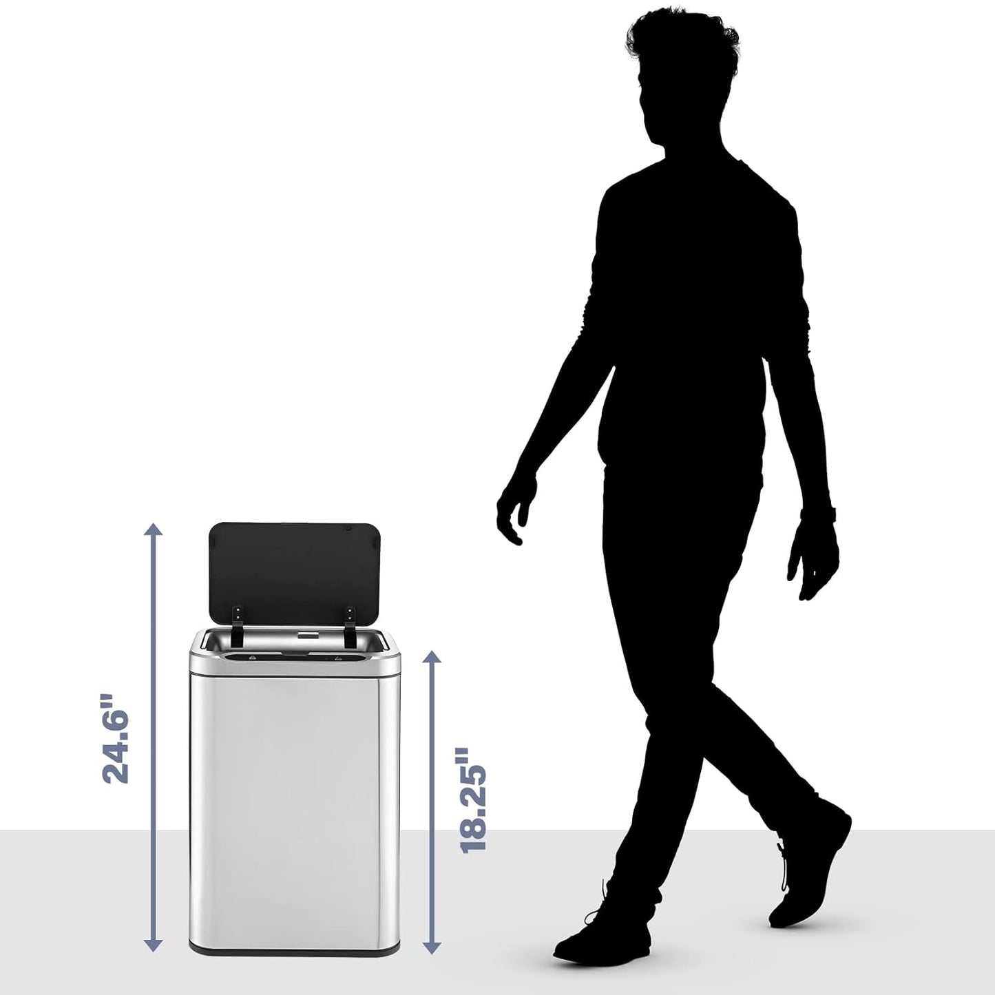 ELPHECO Stainless Steel Office Trash Can 6.6 Gallon Motion Sensor Garbage Bin Rectangular Automatic Touch Free Waste Bin for Hotel and Living Room