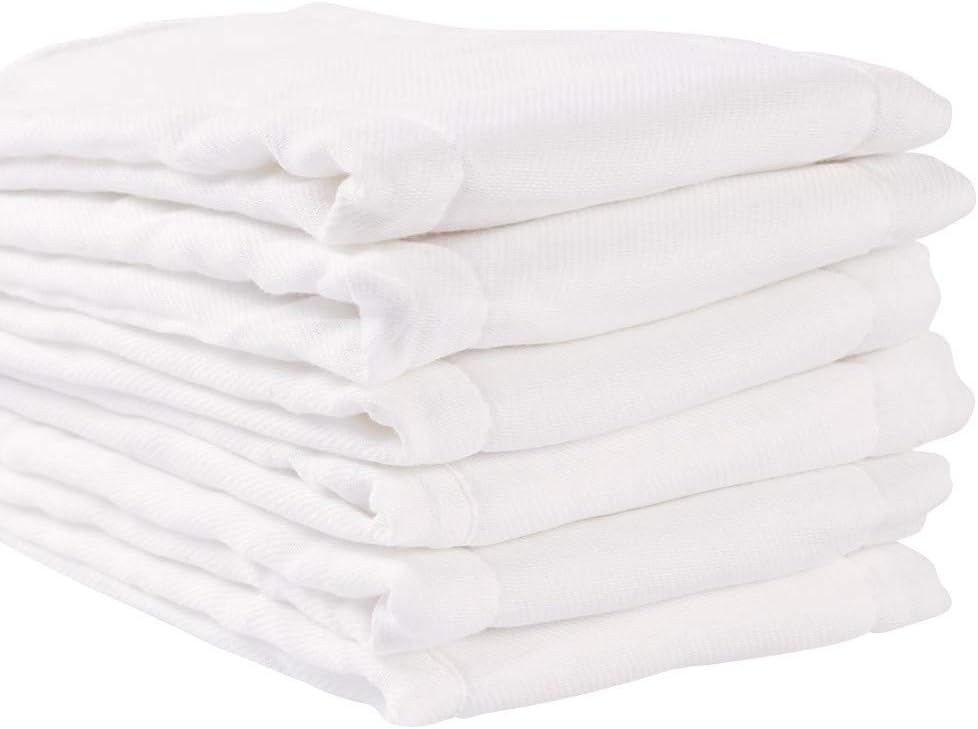 Fasoar Cotton Prefold Cloth Diapers - 100% Unbleached Premium Cotton, 6 Ply Baby Washable Diapers for Babies to Toddlers Multi-Use (10-35 lbs)(6ply 6 Count 01)