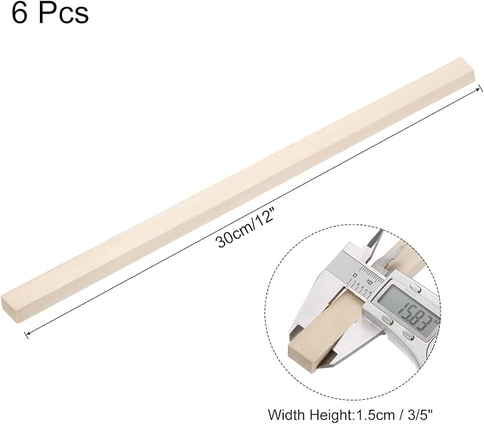 MECCANIXITY 6pcs Wood Sticks, 3/8"x 3/5" x 12" Rectangle Wooden Cube Wood