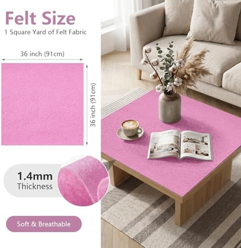 Lilac Felt Fabric 36'' X 36'', 1.4mm Large Felt Sheets Soft Durable Crafts Felt