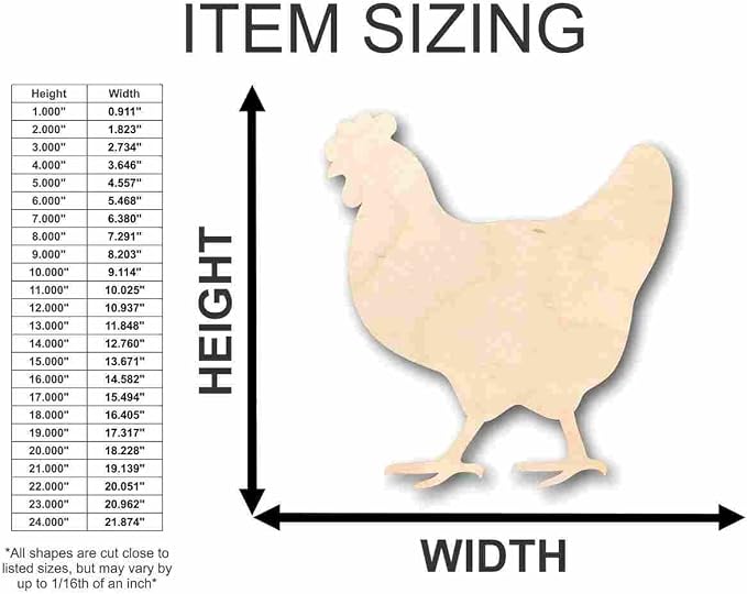 Unfinished Wood Hen Chicken Shape Farm Animal Craft up to 46" DIY 12" / 1/2"
