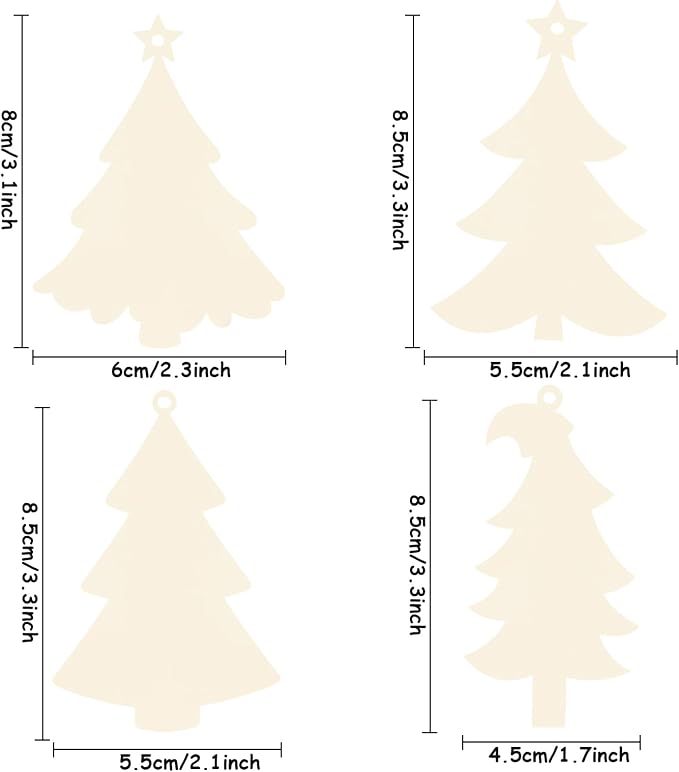48Pcs Unfinished Paintable Blank Wooden Christmas Tree Festival Decoration