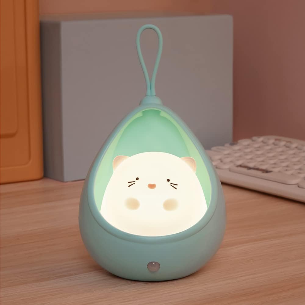 TriPro Cute Kitty Motion Sensor Night Light Wall Lamp,Rechargable,Bedroom Decoration for Kids Baby Toddler Teen Gift (Blue)