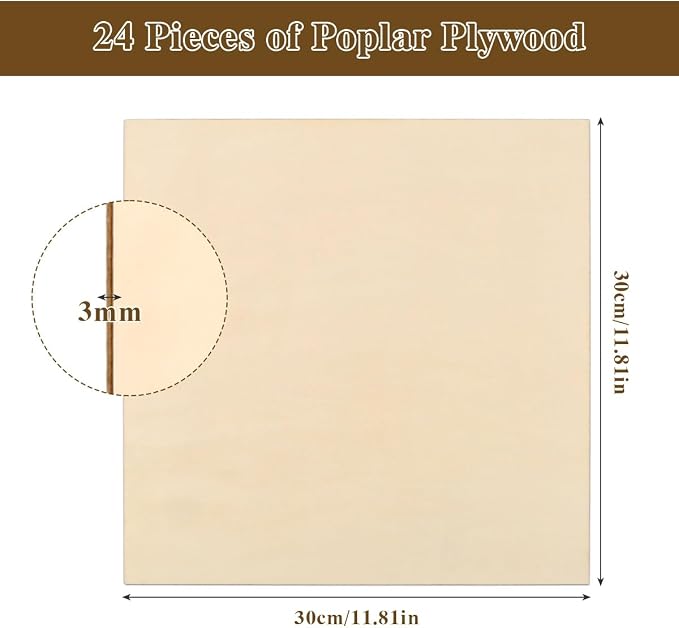 FOCCTS 24 Pack Basswood Sheets 1/8 x 12 x 12 inch, 3mm Plywood Sheets Balsa