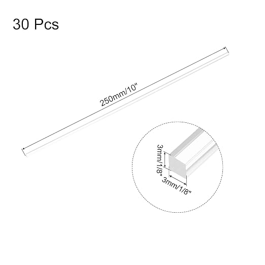 MECCANIXITY 30pcs Acrylic Square Rods 3mm x 250mm Clear Acrylic Dowel Rods