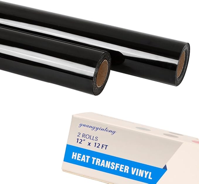 guangyintong Black Heat Transfer Vinyl HTV Rolls, 2 Rolls 12" x 12ft Black Iron