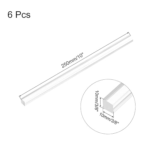 MECCANIXITY 6pcs Acrylic Square Rods 3/8" x 10" Clear Acrylic Dowel Rods Sticks