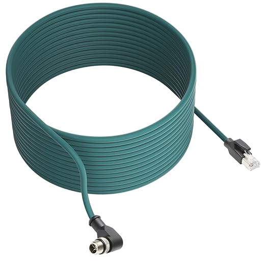 Alvin's Cables M12 X-Code 8 Pin Male to RJ45 Ethernet Cable for Cognex Keyence Camera, High-Flex Cat6a Cable for Industrial Automation, Fieldbus Module, Robotics, Right Angle 49.2ft/15m Green