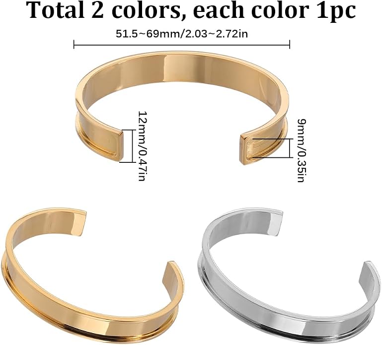 SUNNYCLUE 2Pcs Bracelet Blanks Stainless Steel Cuff Bracelets 12mm Wide |