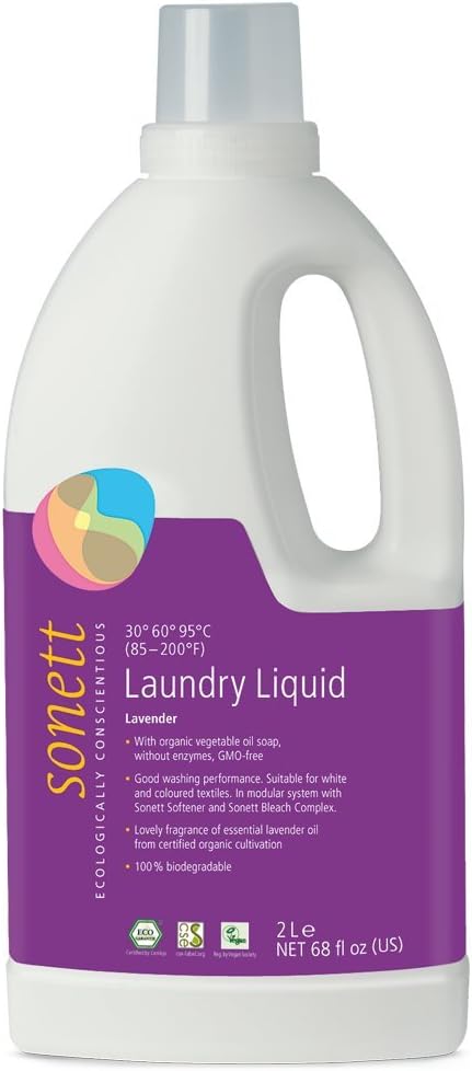 Sonett Organic Laundry Liquid Detergents Soap All Textiles (Lavender, 1 Count) Certified Organically Grown